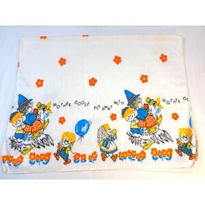 Vintage 1960s Mother Goose Baby Receiving Blanket White Cotton Nursery Decor